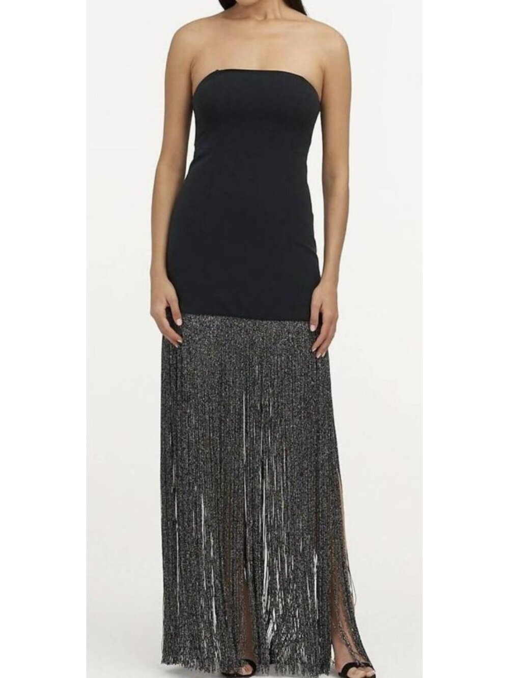 Tanya Taylor Zelda Strapless Black Low Waist Fringe Dress Size 2 New